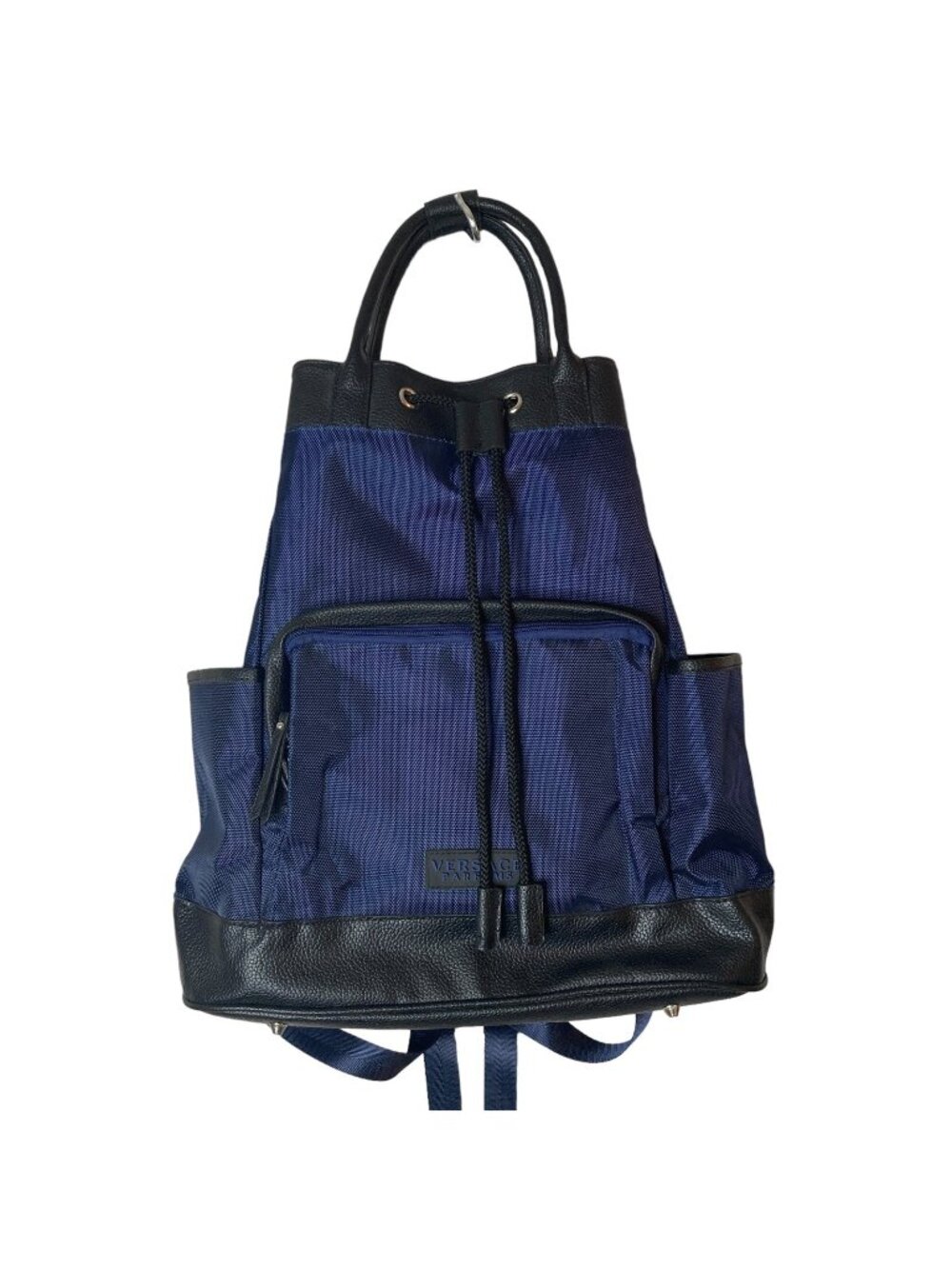 Versace Parfums Mens Back Pack Blue Nylon Leather New COA 16.5x16